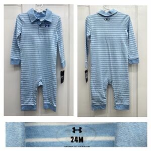 NWT Under Armour light blue striped‎ long sleeve one piece outfit boys 24m